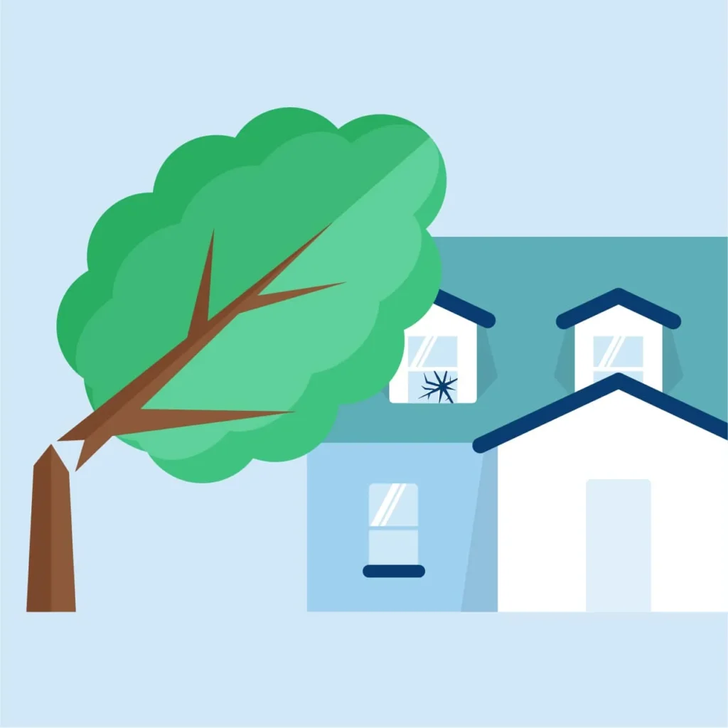 Graphic of home with tree leaning on it
